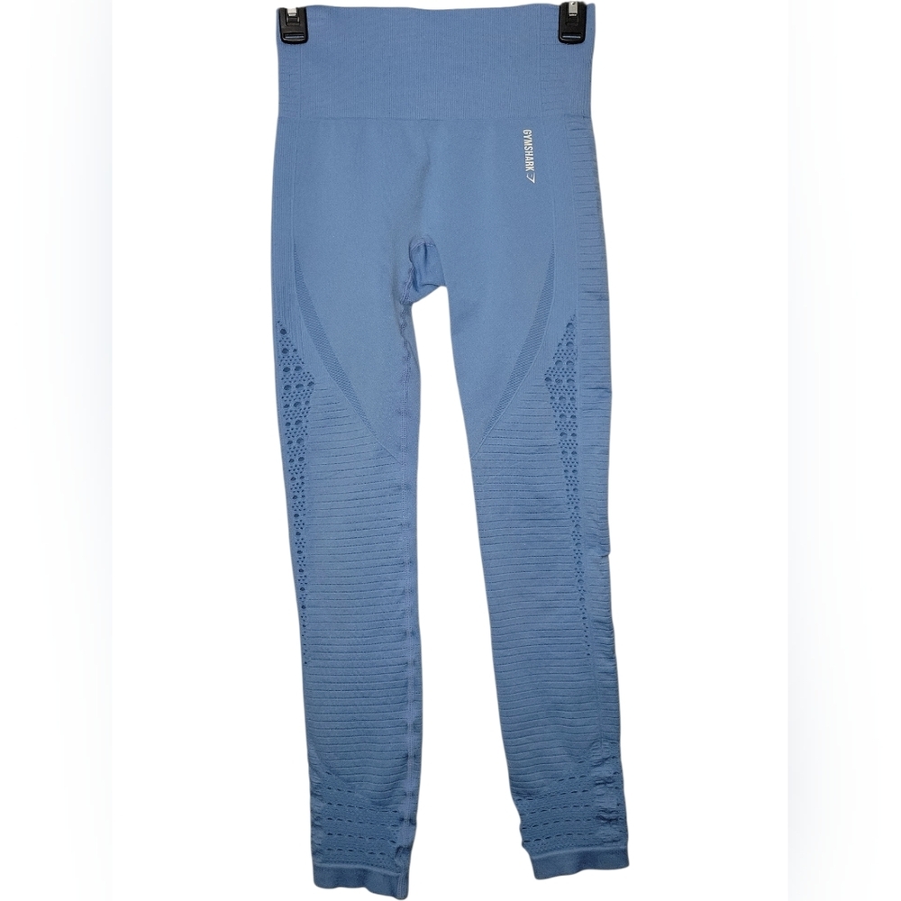 Gymshark Womens Small Energy Seamless High Waisted Eyelet Athletic Leggings Blue